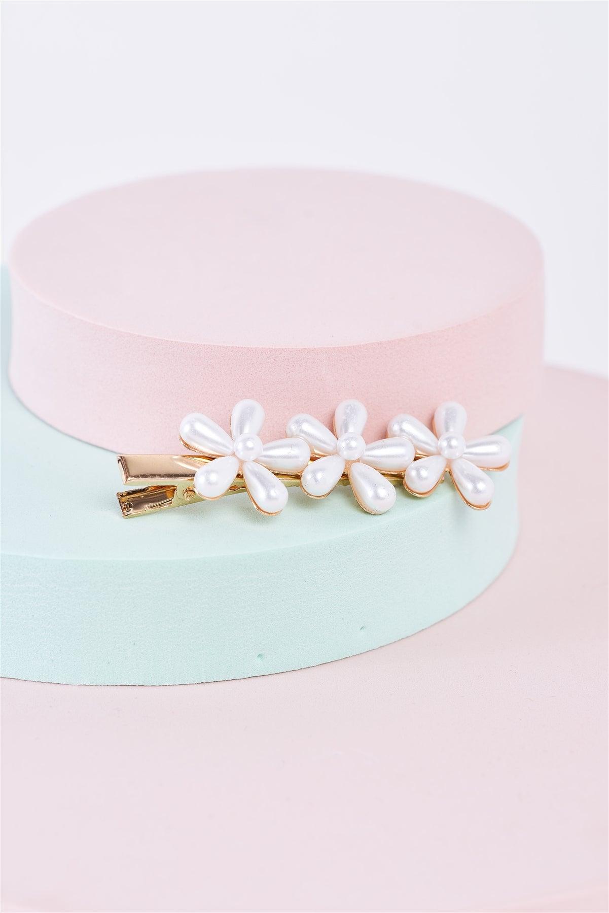 3pcs Gold Pearl Flower Alligator Hair Clip-2