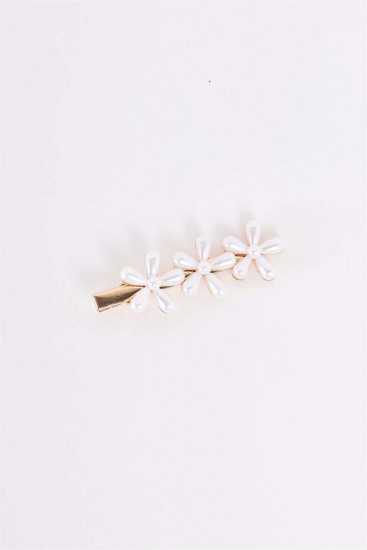 3pcs Gold Pearl Flower Alligator Hair Clip-3