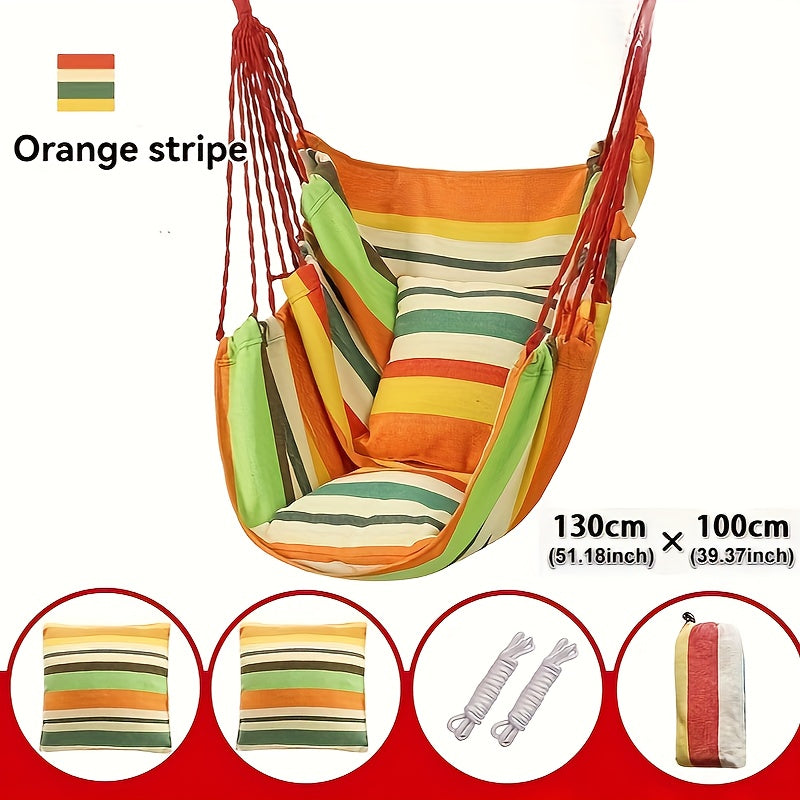 1pc Comfortable Canvas Hammock Chair with Cushion and Pillow - Durable Indoor/Outdoor Swing Seat for Garden, Patio, Camping, Home Relaxation