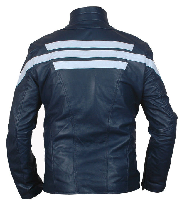 Leather Jackets Hub Men's Captain America 2014 Winter Motorbike Leather Jacket (Navy Blue, Fencing Jacket) - 1501769-1
