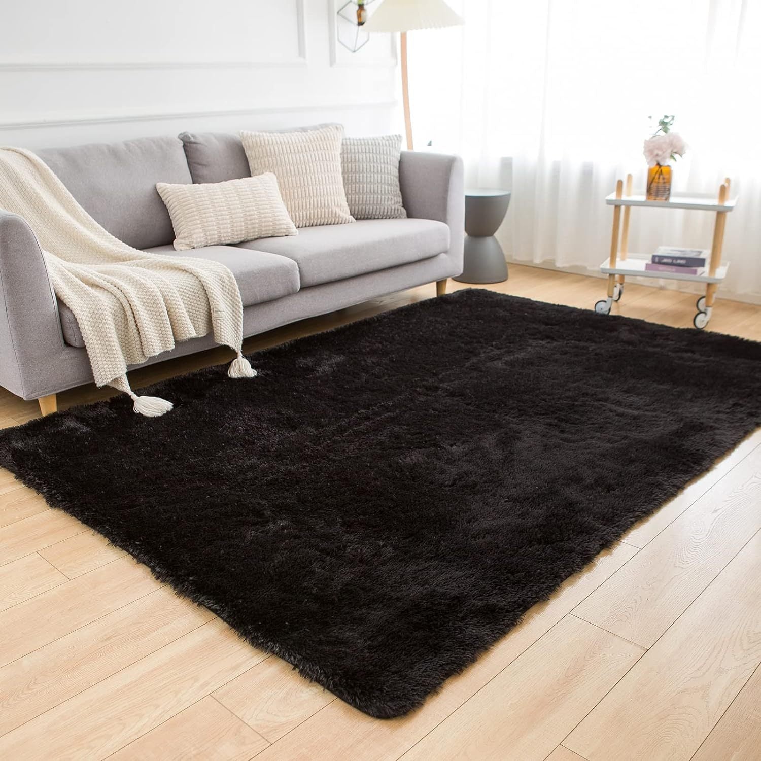 1pc, Fluffy Area Rug Solid Black Shag Area Rugs, Extra Soft And Shaggy Carpets, Indoor Fuzzy Rugs For Bedroom Living Room Home Rug, Outdoor Rug, Home Decor