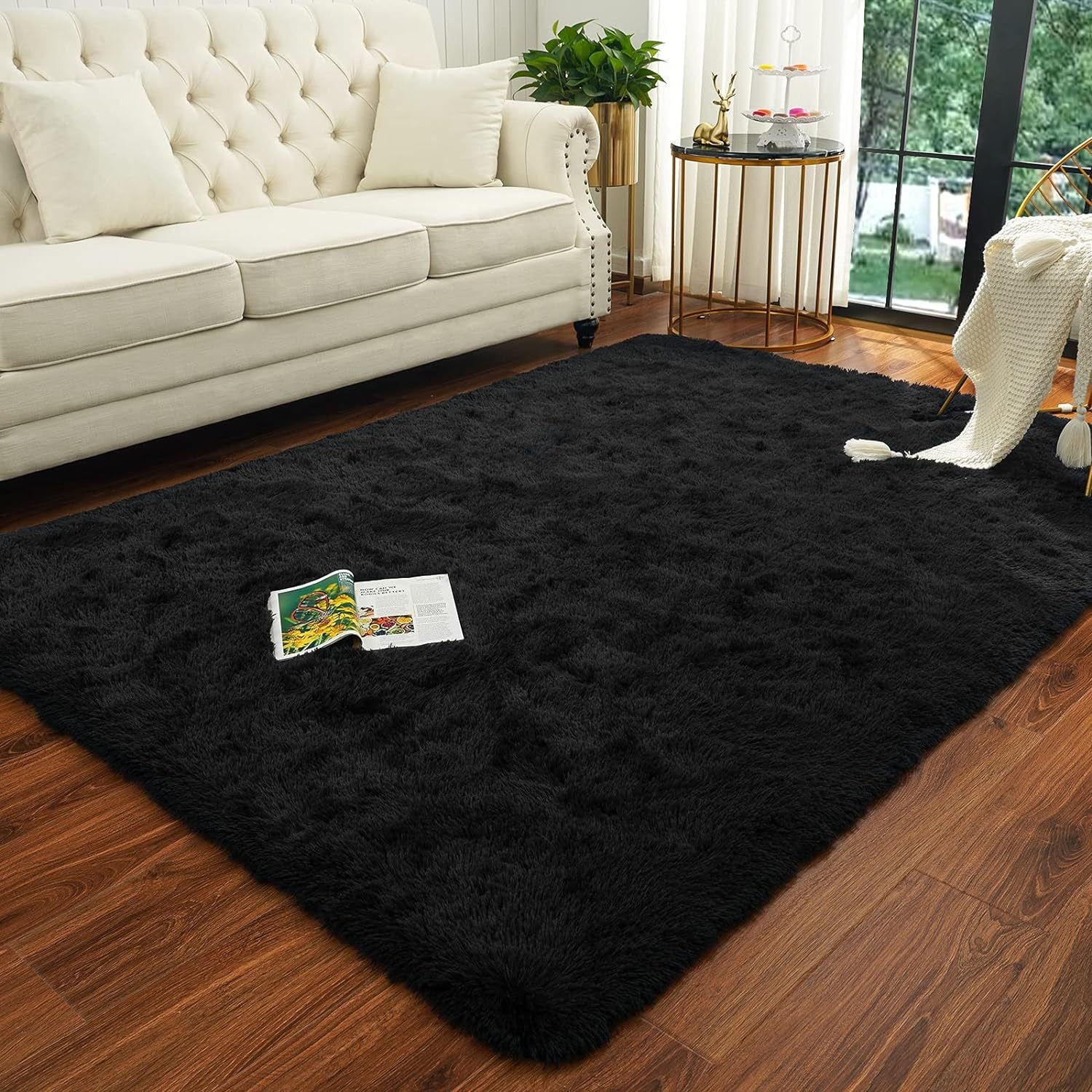 1pc, Fluffy Area Rug Solid Black Shag Area Rugs, Extra Soft And Shaggy Carpets, Indoor Fuzzy Rugs For Bedroom Living Room Home Rug, Outdoor Rug, Home Decor