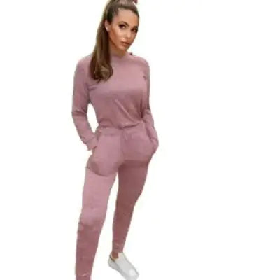 Women Loungewear Crew Neck Jogger Lounge Set Pink