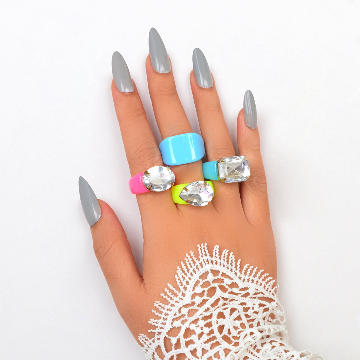 4pcs/set Multi Colour Stunning Big Stone Finger Rings Fashion Women Jewelry Gift-0