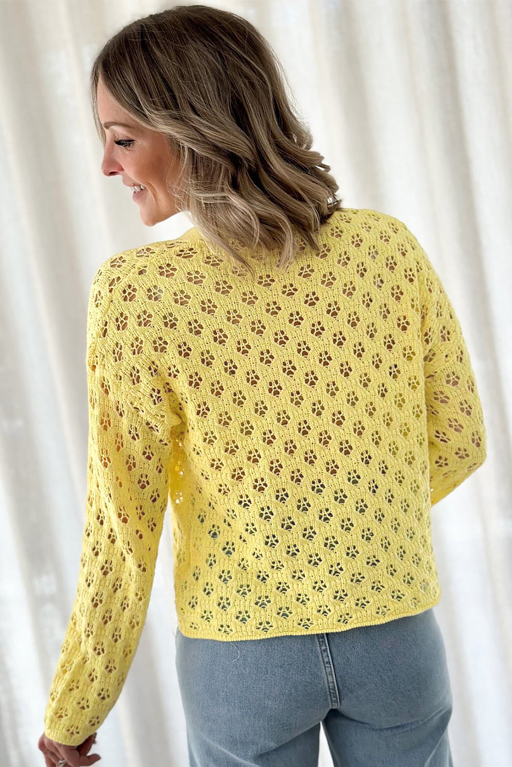 Yellow Pointelle Cardigan-1