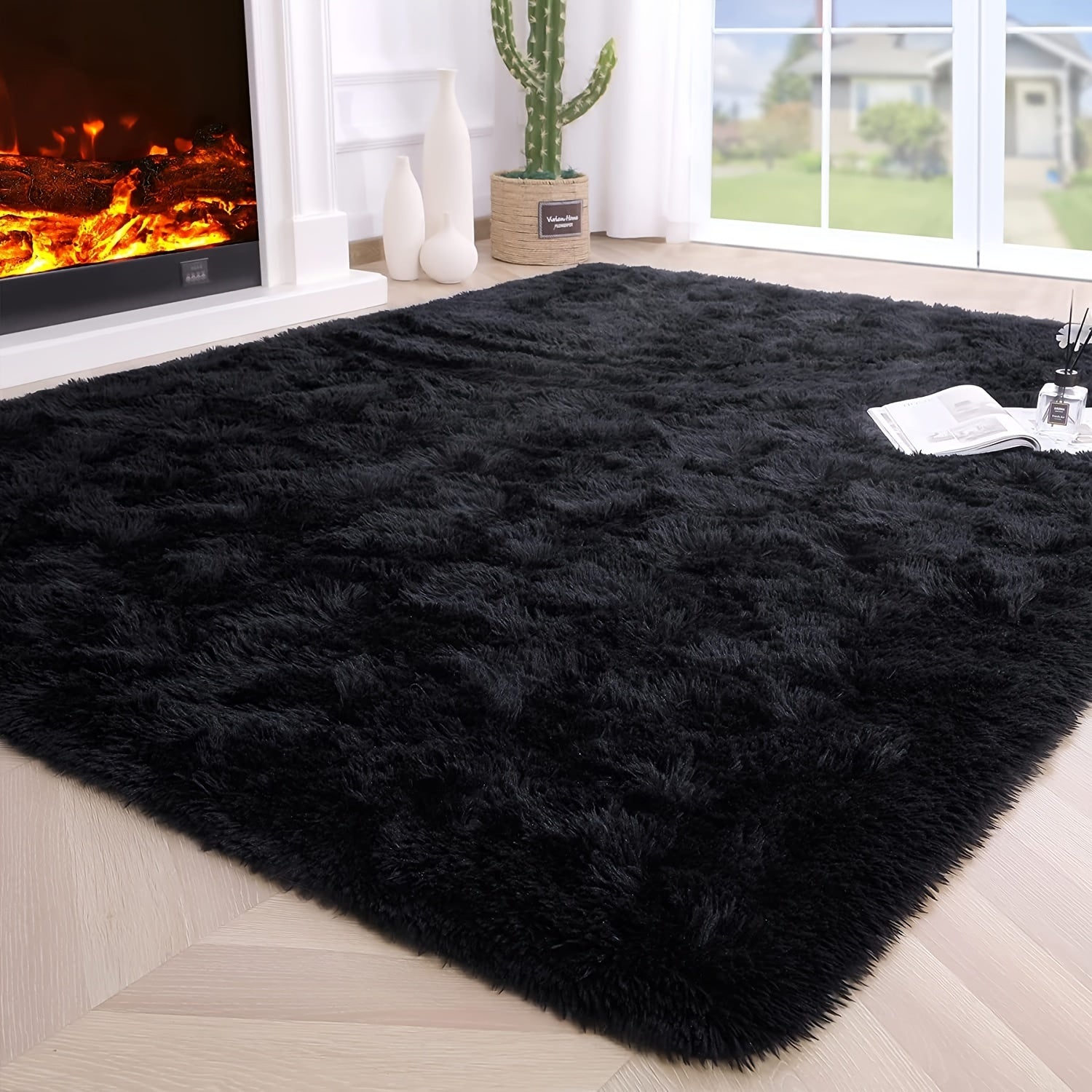 1pc, Fluffy Area Rug Solid Black Shag Area Rugs, Extra Soft And Shaggy Carpets, Indoor Fuzzy Rugs For Bedroom Living Room Home Rug, Outdoor Rug, Home Decor