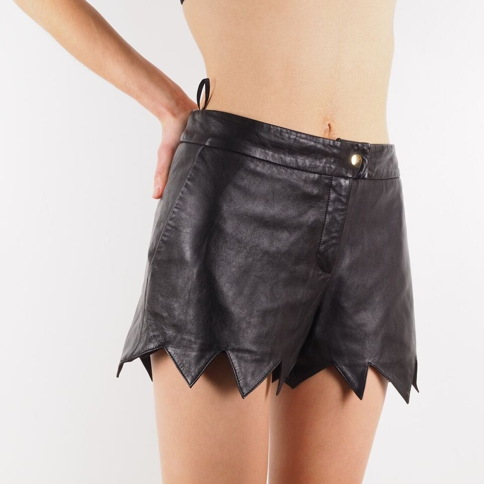 Alice Women's Real Leather Hot Fashion Shorts Black-2