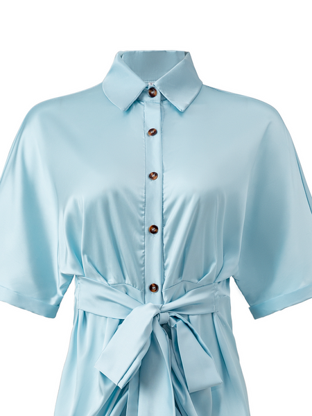 Short Sleeve Tie Waist Shirt Dress