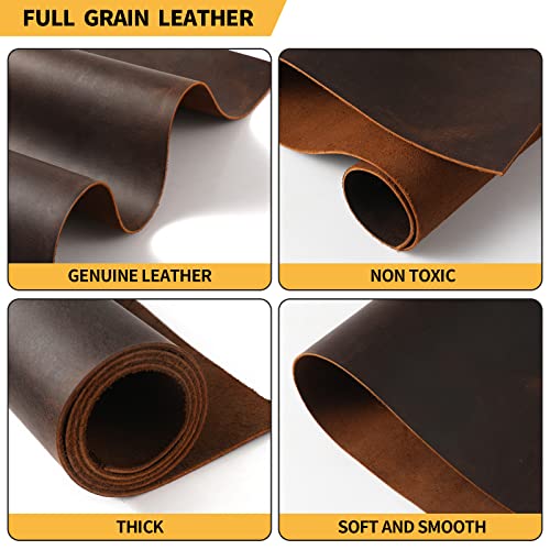 12''X24'' Full Grain Leather Tooling Leather (2mm) Thick Cowhide Leather Pieces Square, Red Brown-2