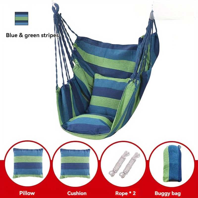 1pc Comfortable Canvas Hammock Chair with Cushion and Pillow - Durable Indoor/Outdoor Swing Seat for Garden, Patio, Camping, Home Relaxation