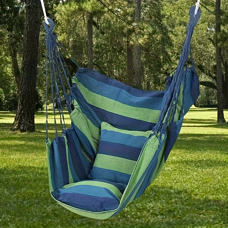 1pc Comfortable Canvas Hammock Chair with Cushion and Pillow - Durable Indoor/Outdoor Swing Seat for Garden, Patio, Camping, Home Relaxation