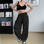 Autumn High-waisted Casual Pants European And American Women's Wide Legs Loose Large Size String Straight Leg Cargo Pants