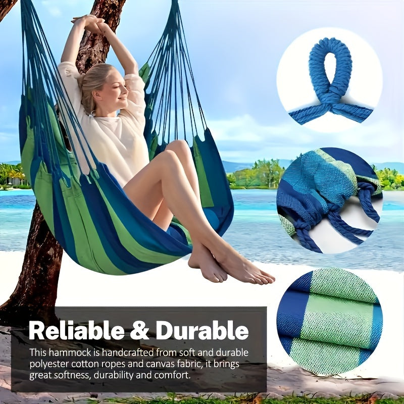 1pc Comfortable Canvas Hammock Chair with Cushion and Pillow - Durable Indoor/Outdoor Swing Seat for Garden, Patio, Camping, Home Relaxation