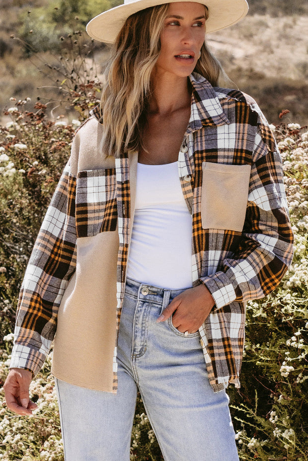 Thermal Plaid Patchwork Shacket-4