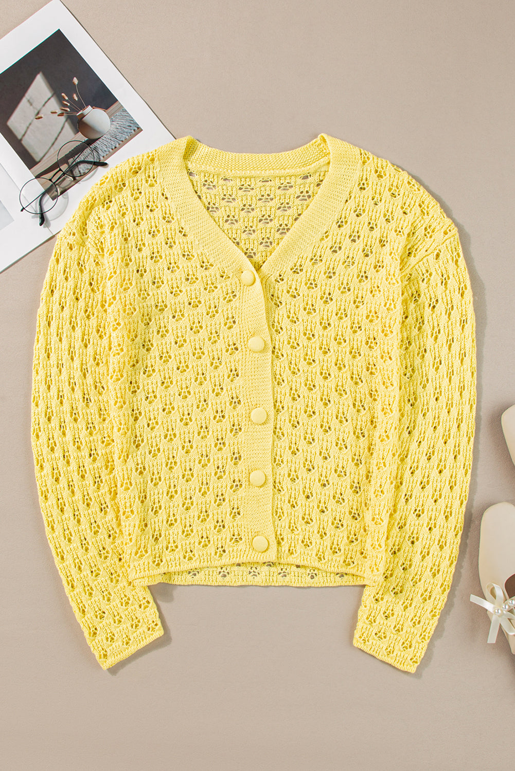 Yellow Pointelle Cardigan-4