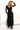 Numoco Basic 664-3 Long Maxi Dress with Tulle Sleeves and Wrap Neckline - Black-0