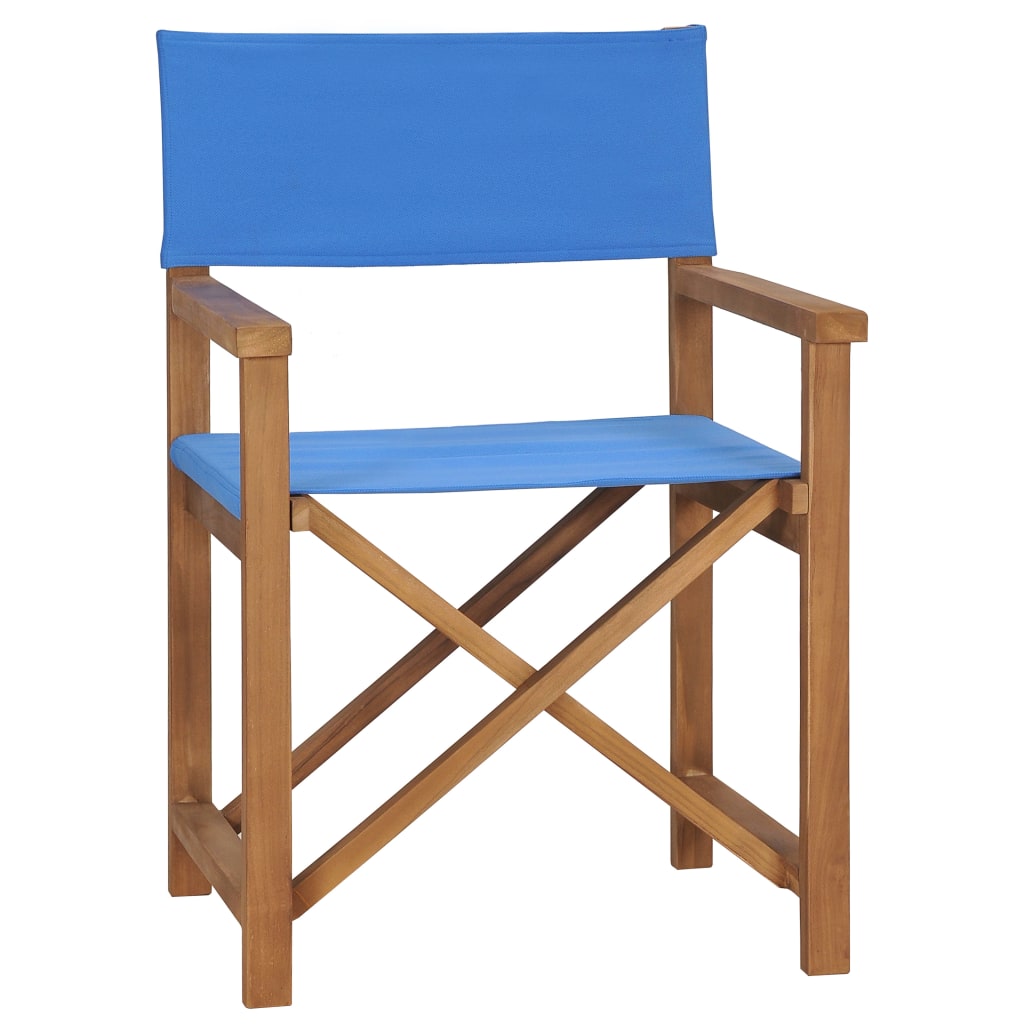 vidaXL Director's Chairs 2 pcs Solid Teak Wood Blue-1