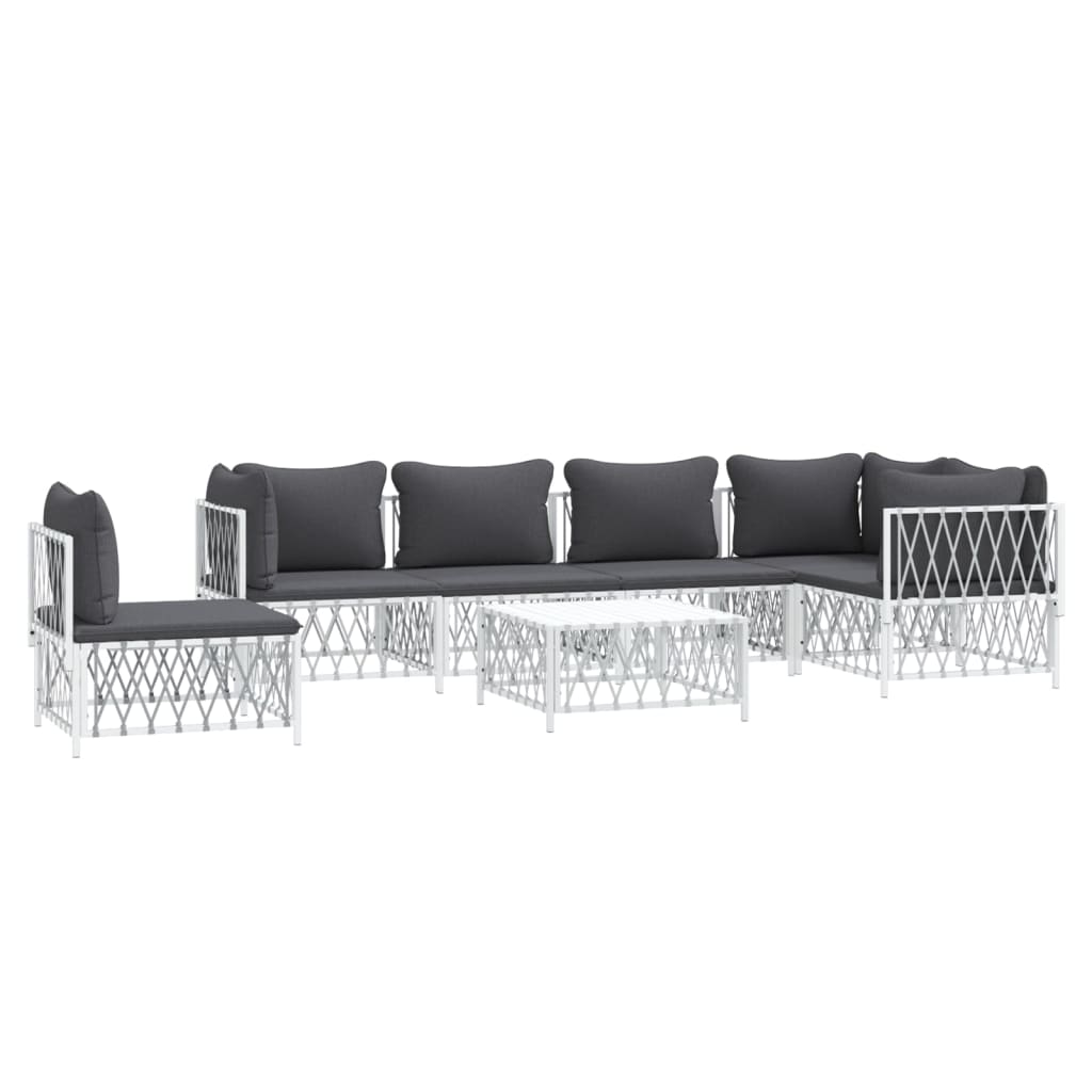 vidaXL 7 Piece Patio Lounge Set with Cushions White Steel-1