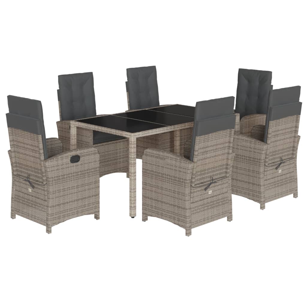 vidaXL 7 Piece Patio Dining Set with Cushions Gray Poly Rattan-1