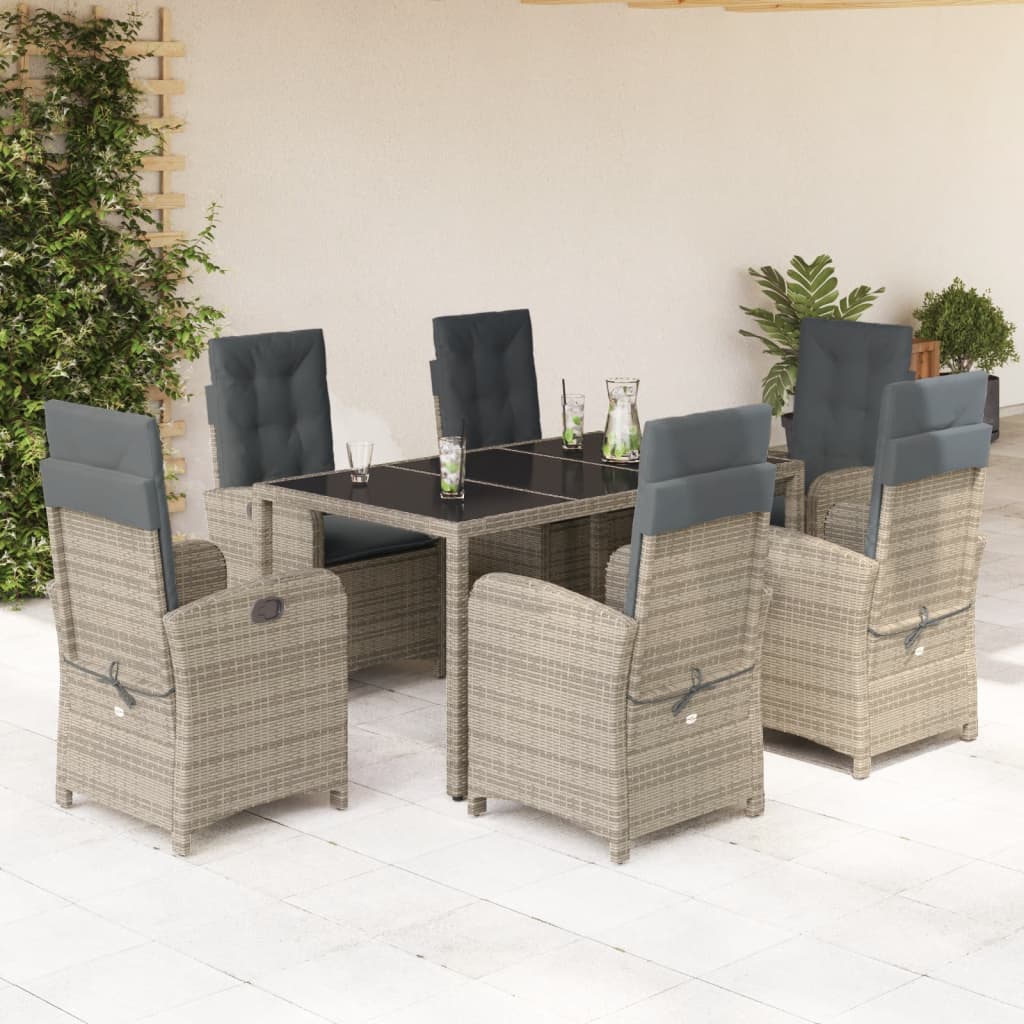 vidaXL 7 Piece Patio Dining Set with Cushions Gray Poly Rattan-0