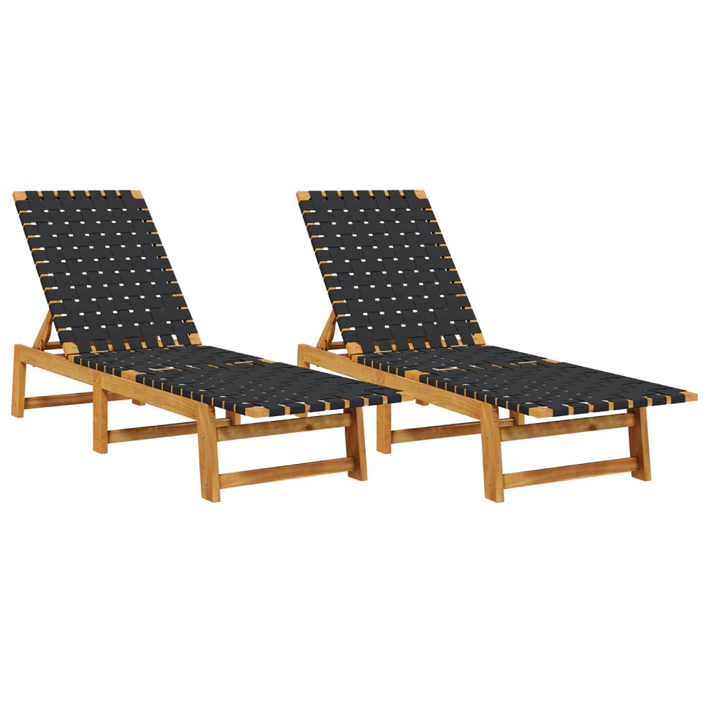 vidaXL Sun Loungers 2 pcs Black Solid Wood Acacia and Fabric-1