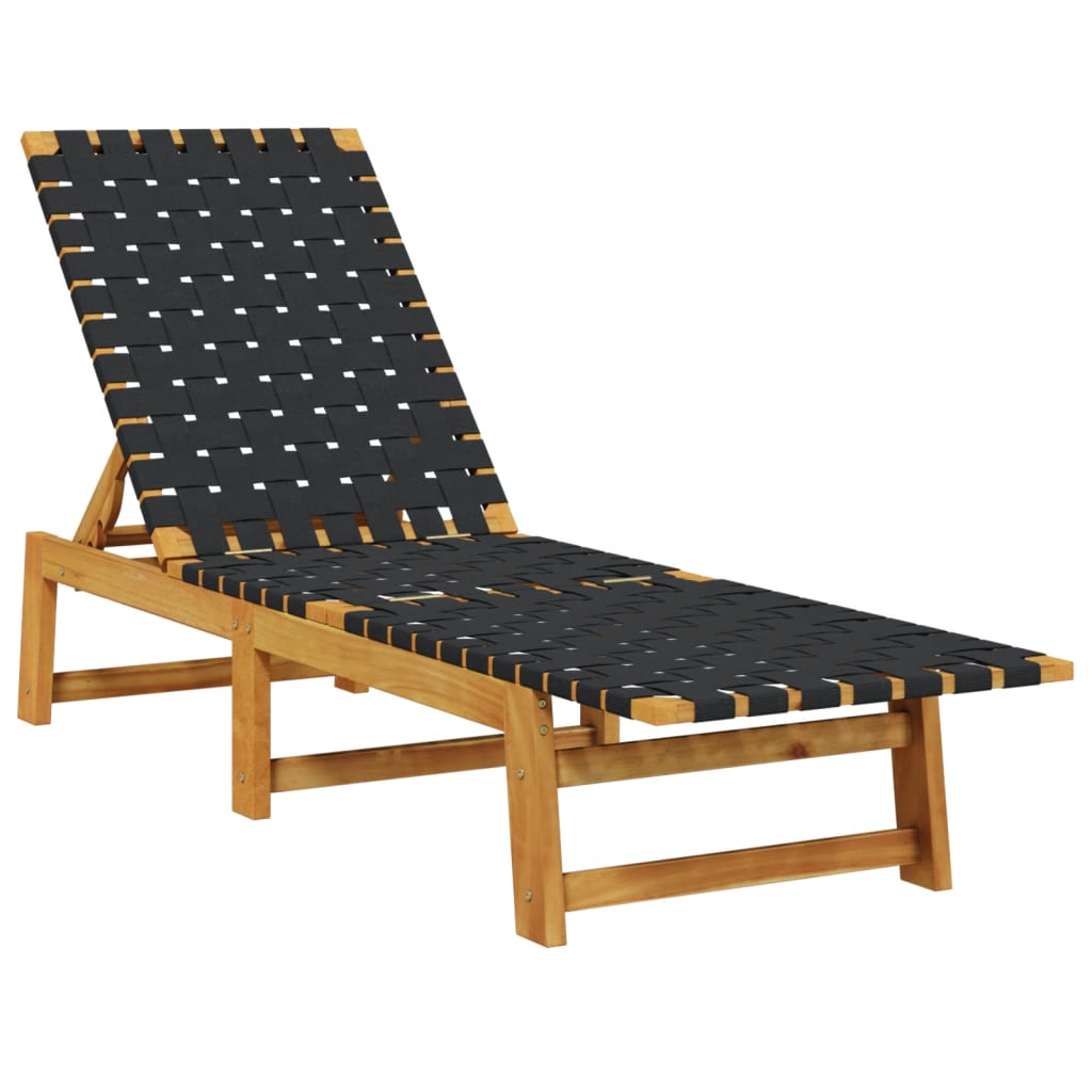 vidaXL Sun Loungers 2 pcs Black Solid Wood Acacia and Fabric-2