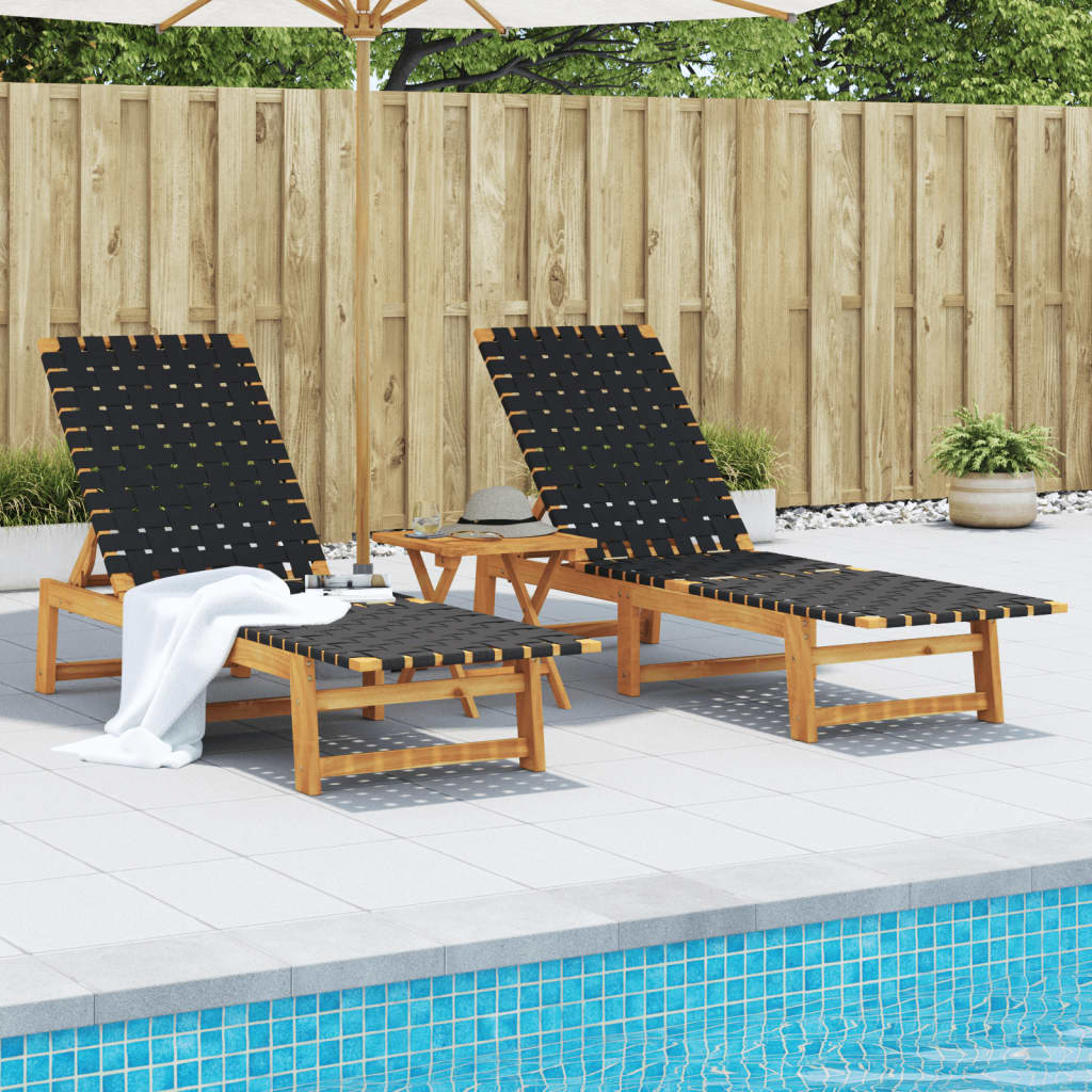 vidaXL Sun Loungers 2 pcs Black Solid Wood Acacia and Fabric-0