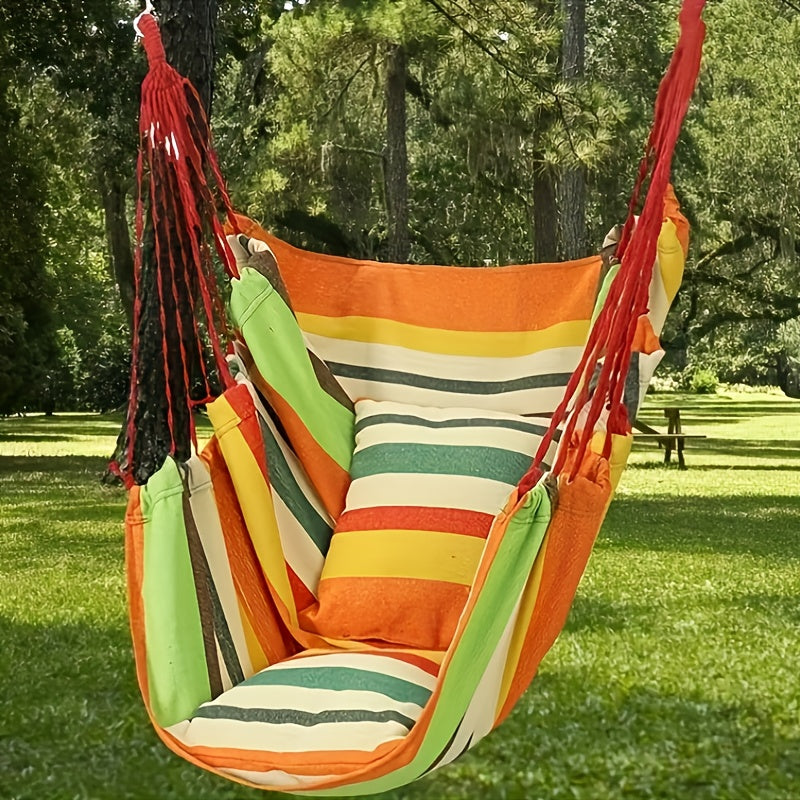 1pc Comfortable Canvas Hammock Chair with Cushion and Pillow - Durable Indoor/Outdoor Swing Seat for Garden, Patio, Camping, Home Relaxation