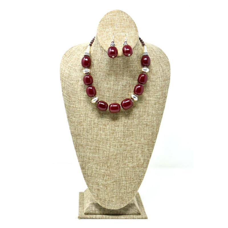 African Maroon Amber Neckline Necklace 04-0