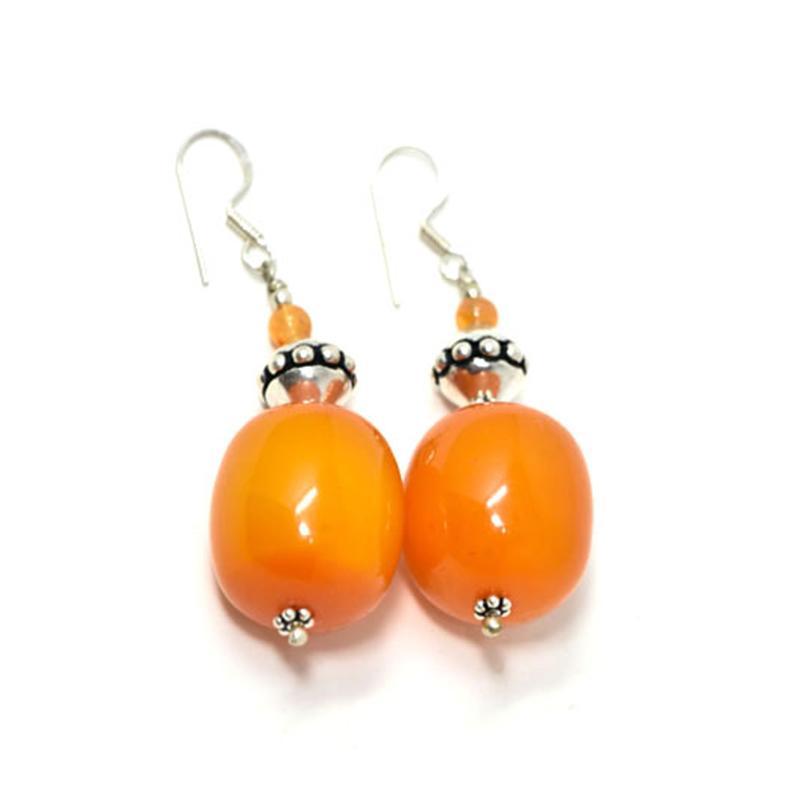 African Orange Simulated Amber Earrings 02-0