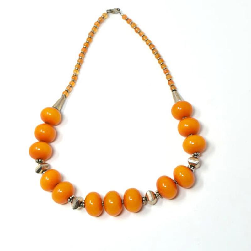 African Orange Amber Neckline Necklace-0