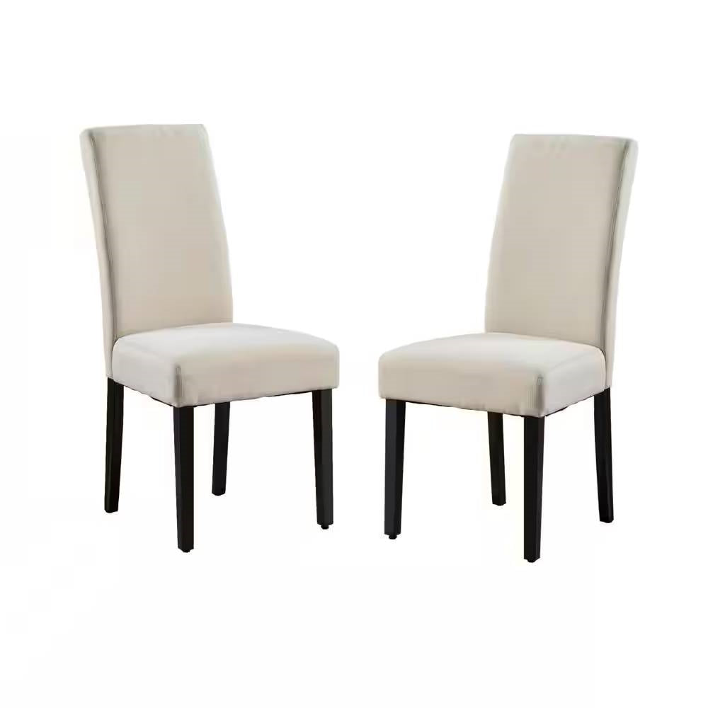 Set of 2 Modern Beige Cream Fabric Upholstered Dining Chair with Black Wood Legs-0