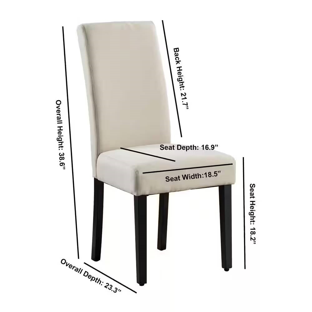 Set of 2 Modern Beige Cream Fabric Upholstered Dining Chair with Black Wood Legs-4