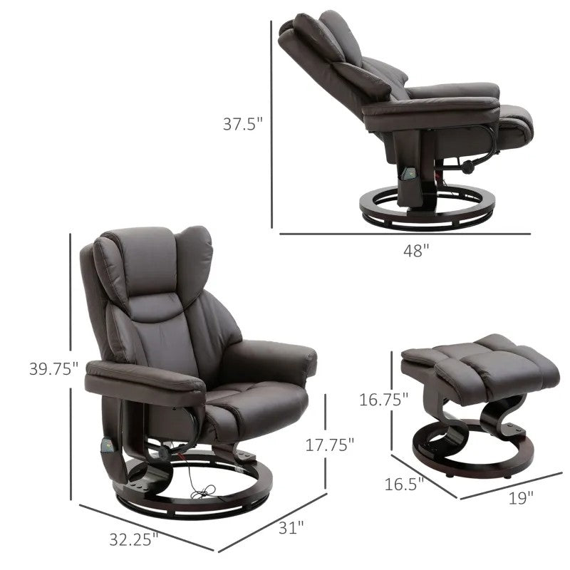 Adjustable Brown Faux Leather Remote Massage Recliner Chair w/ Ottoman-4