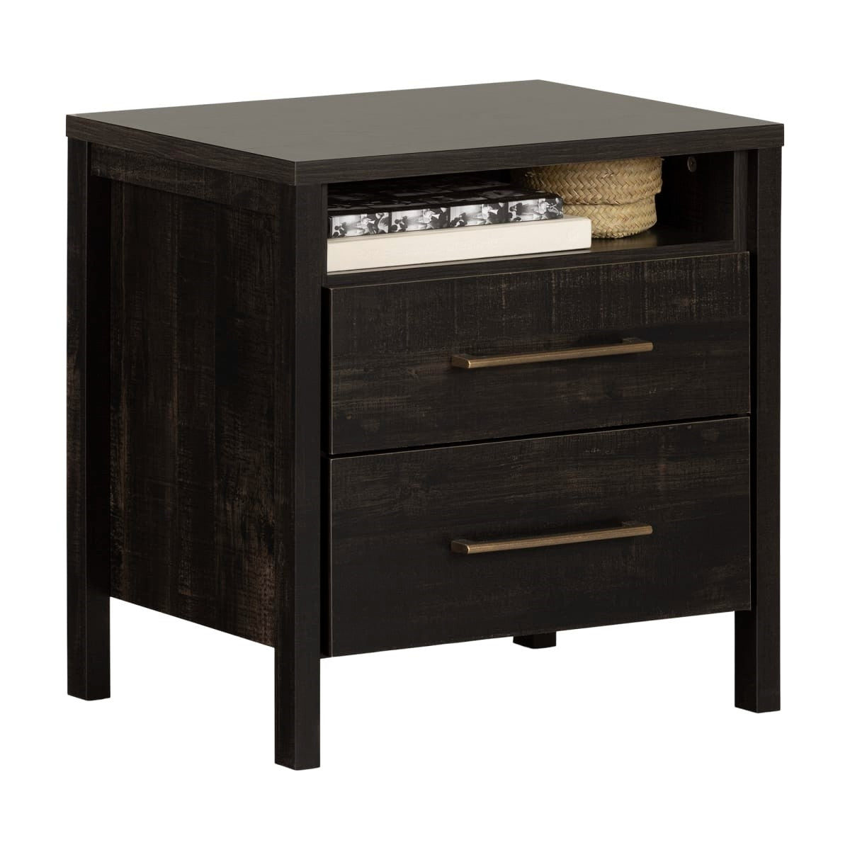 Modern Java 2 Drawer Nightstand Cubby Storage Shelf-0