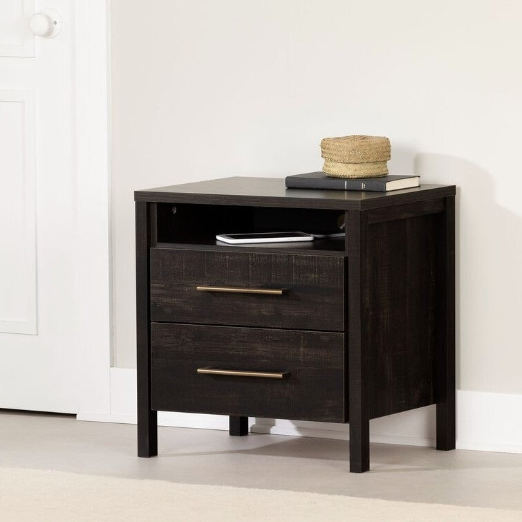 Modern Java 2 Drawer Nightstand Cubby Storage Shelf-1