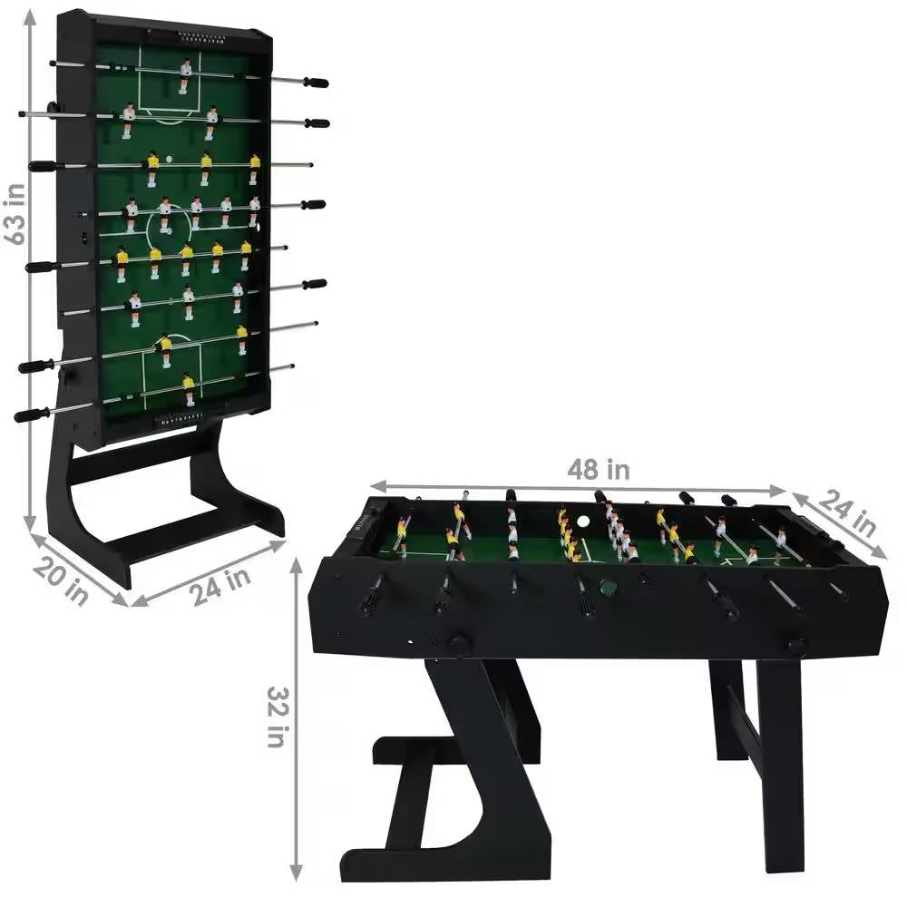 Black Foldable Space Saving 48-in. Foosball Table w/ Score Counters and 2 Balls-4