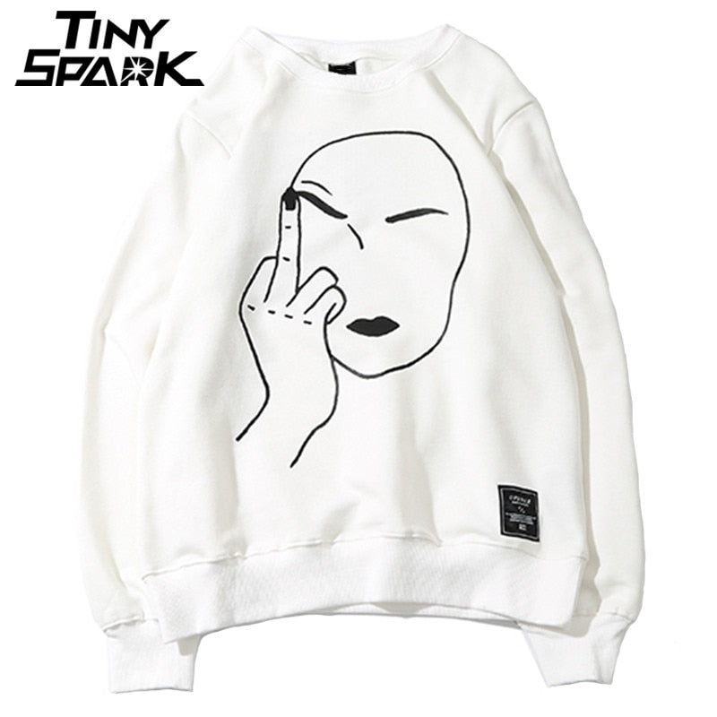 Funny Sweatshirt Streetwear Print Middle Finger Men Hip Hop Pullover Sweatshirts Hoodie  Autumn Sweatshirt No Hood Cotton-1