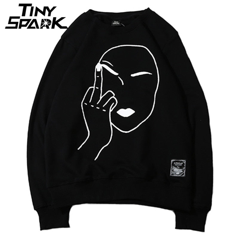 Funny Sweatshirt Streetwear Print Middle Finger Men Hip Hop Pullover Sweatshirts Hoodie  Autumn Sweatshirt No Hood Cotton-3