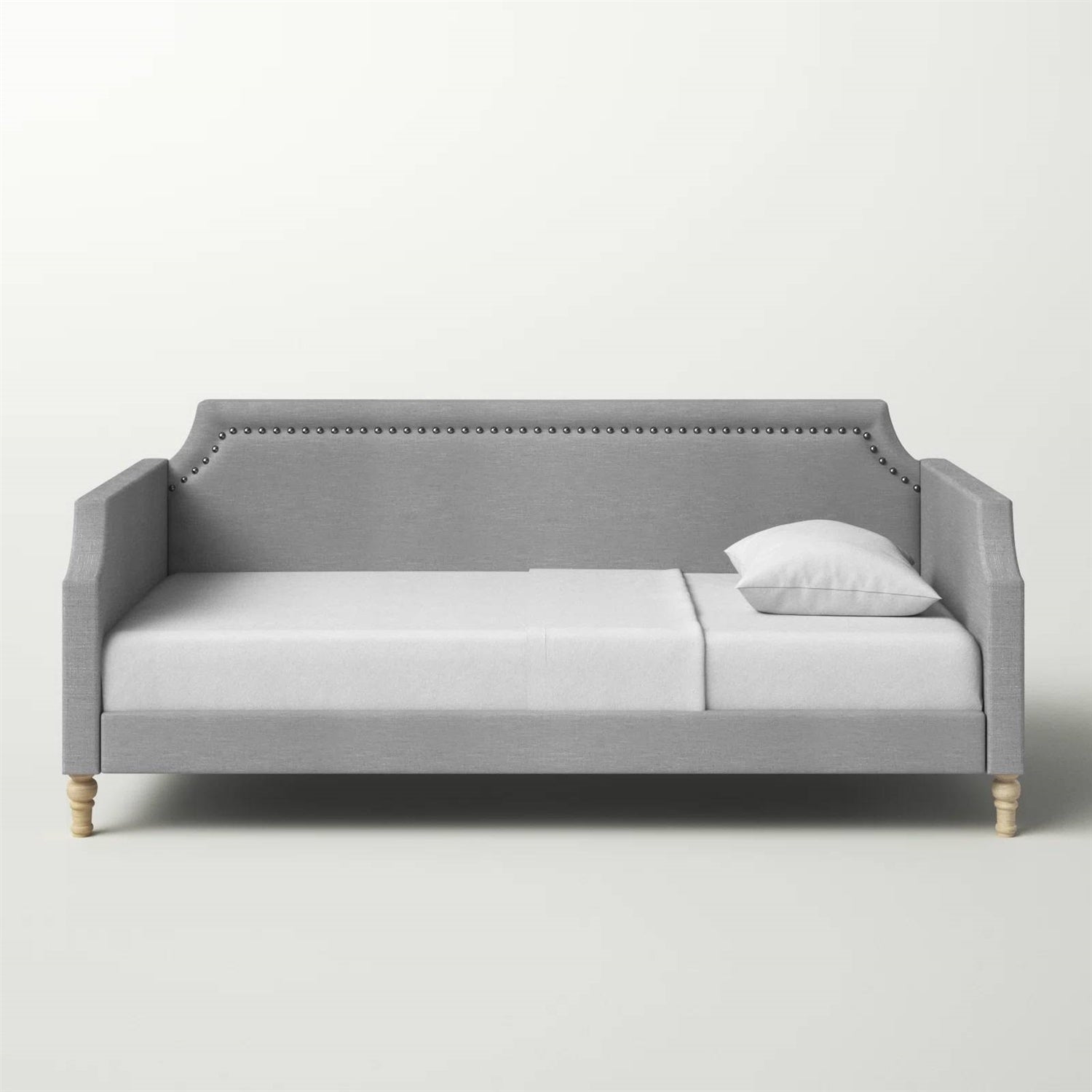 Twin size Grey Polyester Fabric Upholstered Daybed with Nailhead Trim-0