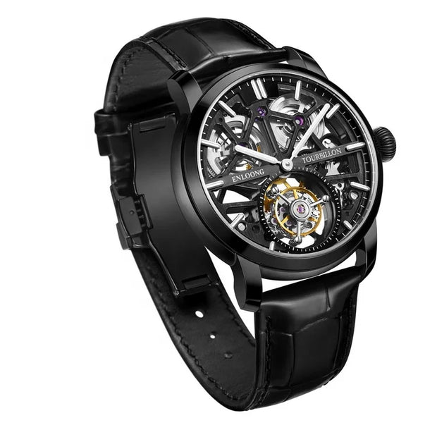 2021 ENLOONG Real Luxury Tourbillon Watches Men with Long Power Reserve Stainless Steel Sapphire OEM Watch Luxury Black-1