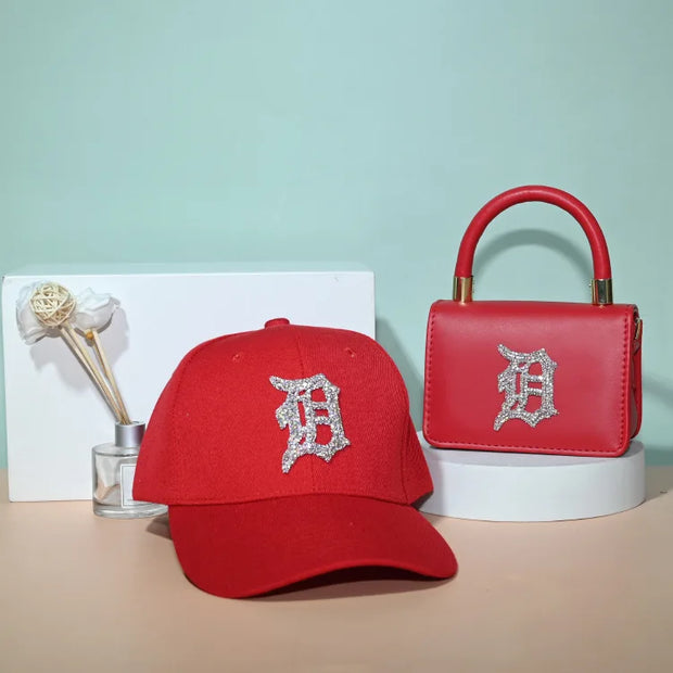 2021 rhinestone baseball cap hats and bag set designer purses and hats handbags set-4