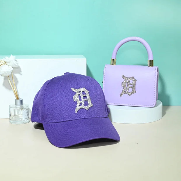 2021 rhinestone baseball cap hats and bag set designer purses and hats handbags set-9