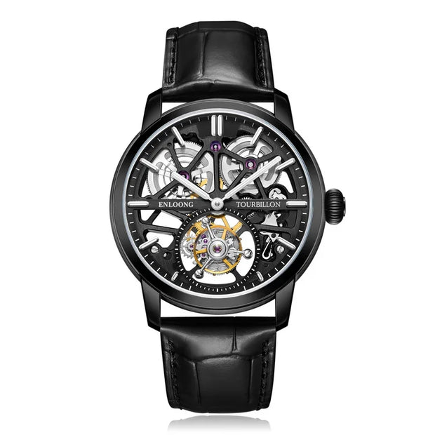 2021 ENLOONG Real Luxury Tourbillon Watches Men with Long Power Reserve Stainless Steel Sapphire OEM Watch Luxury Black-6