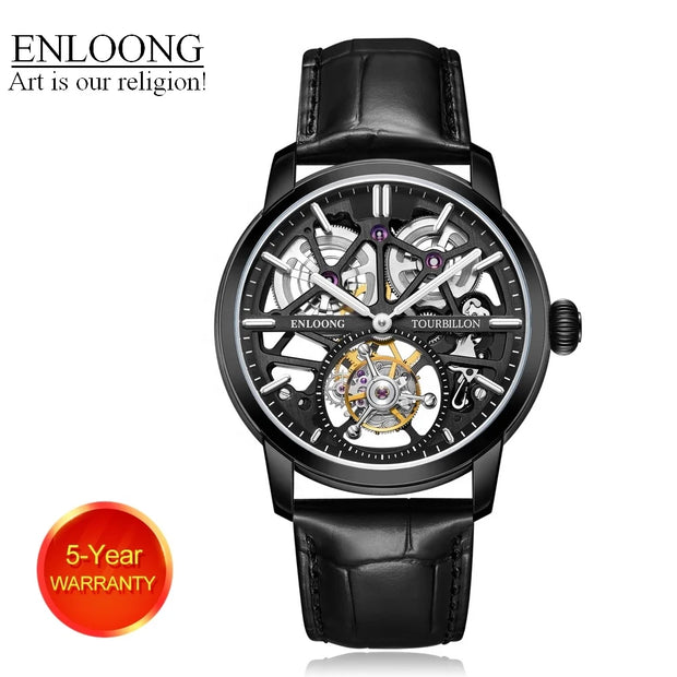 2021 ENLOONG Real Luxury Tourbillon Watches Men with Long Power Reserve Stainless Steel Sapphire OEM Watch Luxury Black-0