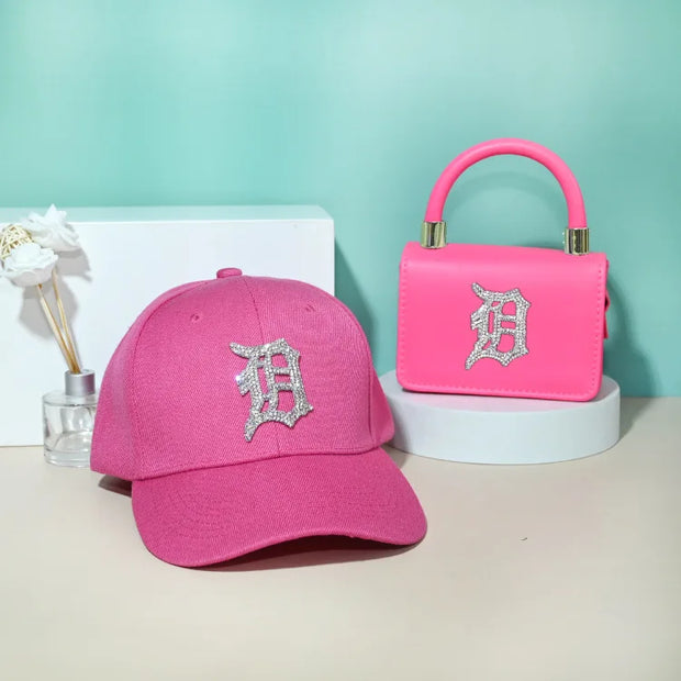2021 rhinestone baseball cap hats and bag set designer purses and hats handbags set-13