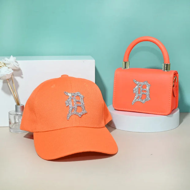 2021 rhinestone baseball cap hats and bag set designer purses and hats handbags set-12