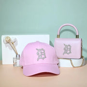 2021 rhinestone baseball cap hats and bag set designer purses and hats handbags set-11