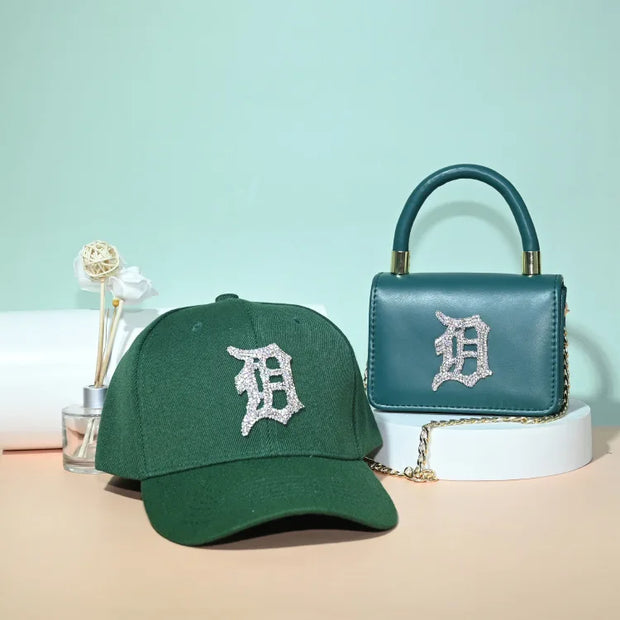 2021 rhinestone baseball cap hats and bag set designer purses and hats handbags set-14