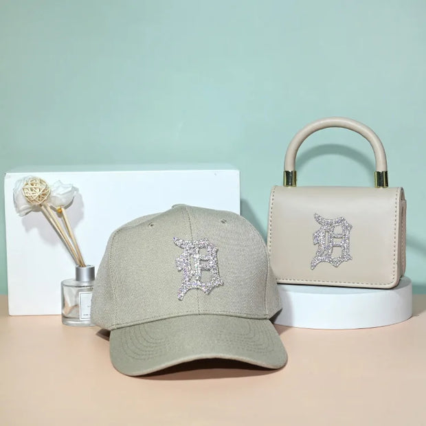 2021 rhinestone baseball cap hats and bag set designer purses and hats handbags set-8